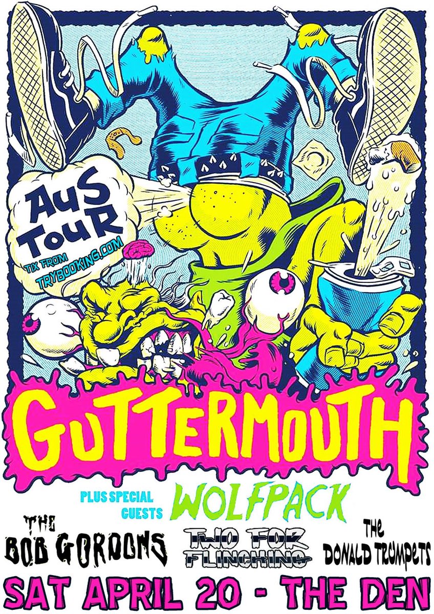 Playing with <a href="/guttermouthxxx/">Guttermouthxxx</a> #guttermouth #thebobgordons #thedonaldtrumpets and #Wolfpack April 20th at The Den in Inglewood, Perth. #perth #punkrock #tours #perthgigs #australia #tff #twoforflinching 

facebook.com/events/1714679…