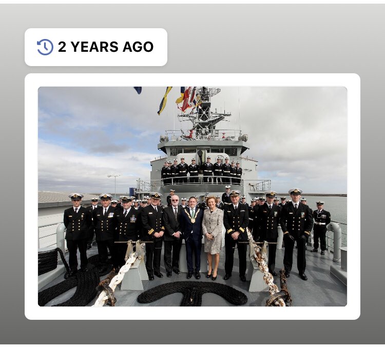 CormacDevlin's tweet photo. 2 years ago, while Cathaoirleach @dlrcc I’d the pleasure of presenting our Navy with a #FreedomofEntry award for their humanitarian efforts on behalf of the people of Ireland and the #EU in the Mediterranean. #DunLaoghaire is twinned with the L. É. Eithne. https://t.co/jvjXJpsXnq https://t.co/eJ1Ix5JX1U
