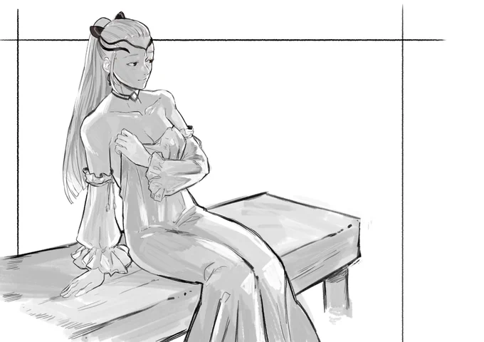 A sketch of Eir with her armour off. 