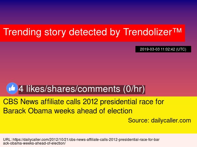 #CBSNews affiliate calls 2012 #presidentialrace for #BarackObama weeks ahead of election mittromney.trendolizer.com/2019/03/cbs-ne…