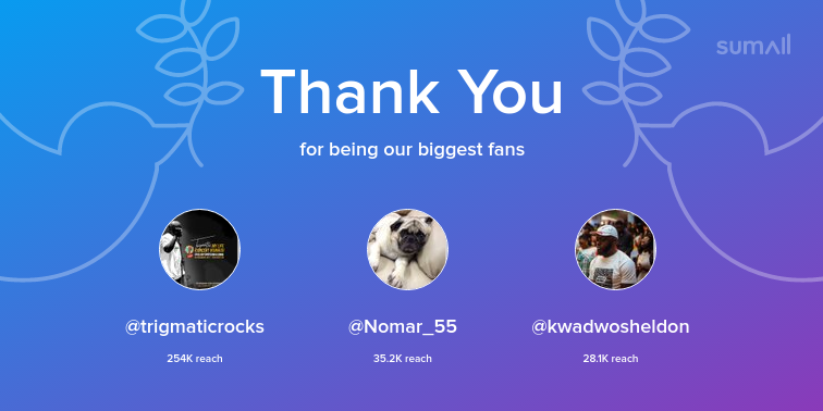 officialskulson's tweet photo. Our biggest fans this week: @trigmaticrocks, @Nomar_55, @kwadwosheldon. Thank you! via https://t.co/tujcH1K4SP https://t.co/3ane6XkEfT