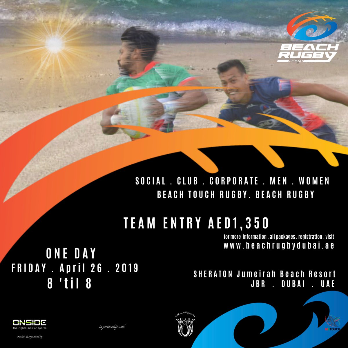 uaerugby's tweet photo. With both #BeachTouch & #BeachRugby to be played, #BeachRugbyDubai is going to be one FANTASTIC day of fast-paced, quick action!
TEAM ENTRY as well as VARIOUS Team + F&B PACKAGES are available so check out https://t.co/QewAIfpJjs & registered your team TODAY https://t.co/kQ0vccKKzi