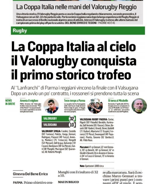 Federugby's tweet photo. 🗞 #rassegnastampa: https://t.co/oDFnQ1SNTd

🔺 #CoppaItalia, la vittoria del #Valorugby Emilia
🔺 #ContinentalShield, primo match al @RugbyCalvisano

#31marzo #rugbypassioneitaliana https://t.co/yS2SOsC4qV