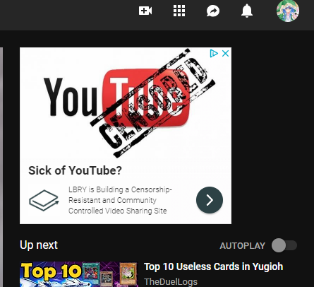 Zaikozila's tweet photo. Youtube allows ads against itself? xd https://t.co/12yjyxvDn2