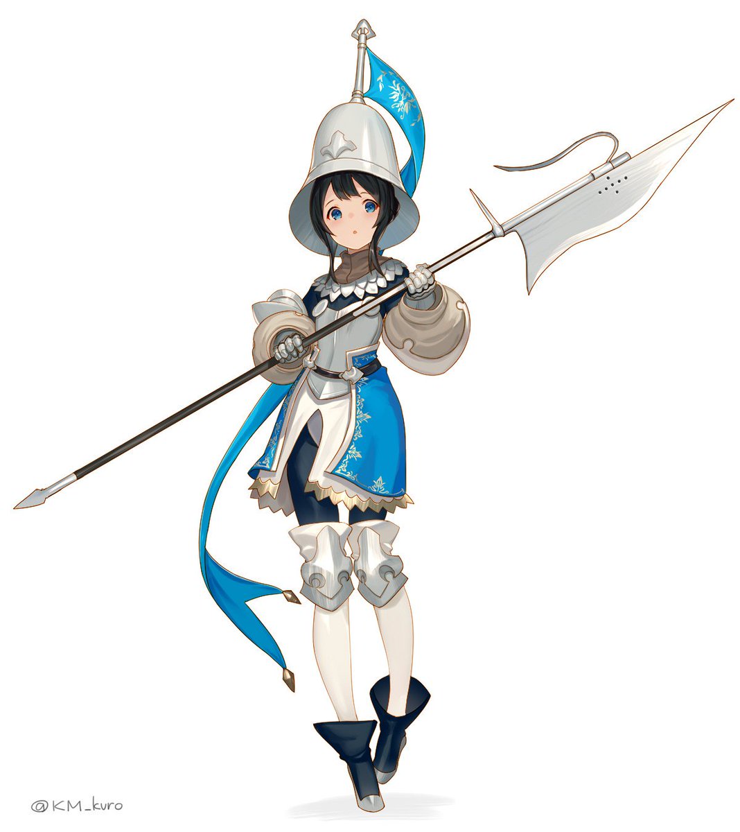 1girl solo weapon blue eyes armor white background polearm  illustration images