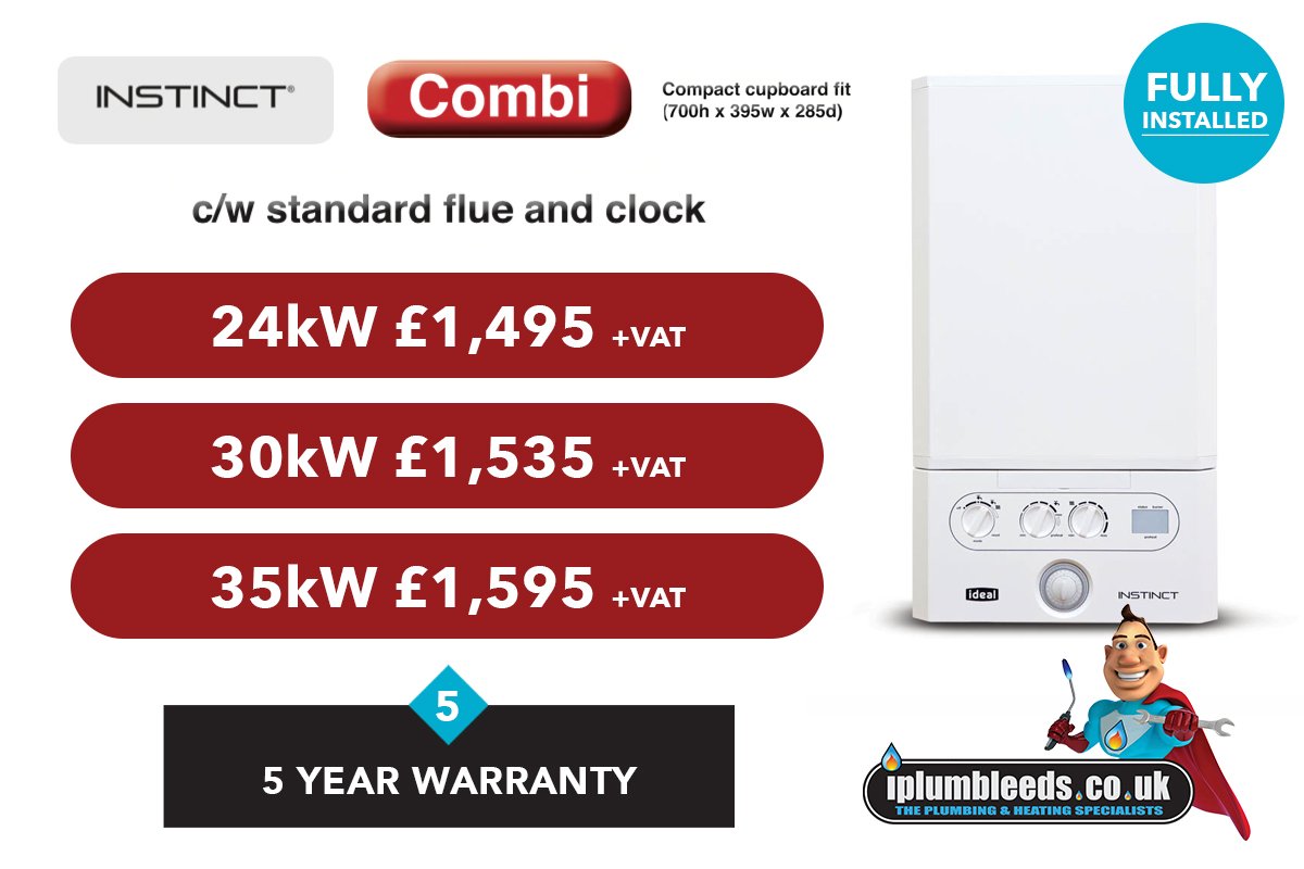 INSTINCT BOILER OFFER by iPlumb👇🏼

Instinct by Ideal Combi Boiler 👉🏼 5 Year Warranty

FULLY INSTALLED from £1,495 +VAT 🔧🚿

👉🏼 24kW = £1,495 +VAT
👉🏼 30kW = £1,535 +VAT
👉🏼 35kW = £1,595 +VAT

CALL US TODAY ON 0113 80 567 83

Call Michael direct on 07950 298
