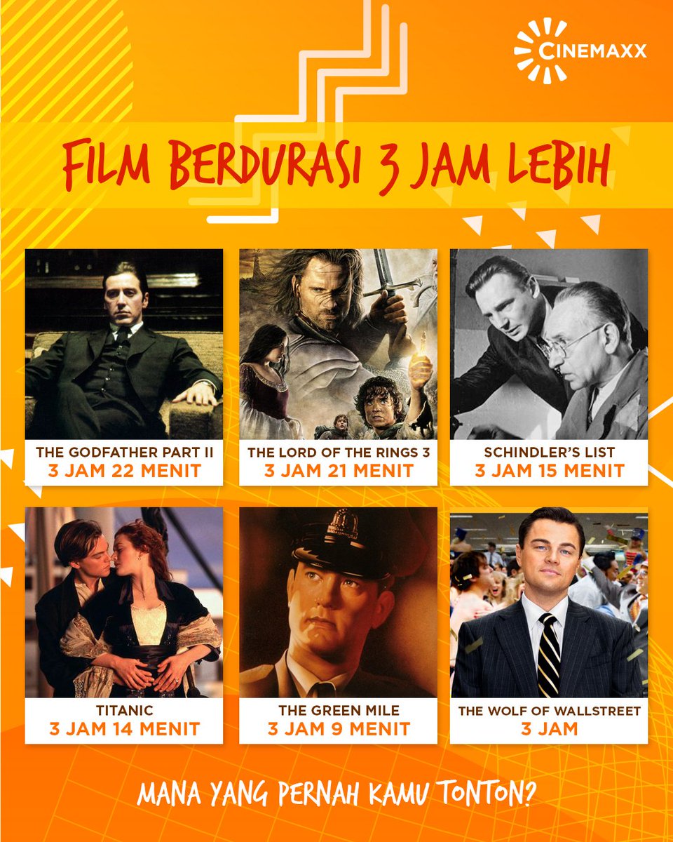 cinepolisID's tweet photo. Netizen lagi rame nih ngebahas #AvengersEndgame yang gosipnya bakal berdurasi 3 jam. Tapi sebenarnya banyak juga lho film-film lain yang berdurasi lebih dari 3 jam, salah satunya 6 film ini!

Apa film terlama yang pernah kamu tonton? https://t.co/vU3D3Qz69t