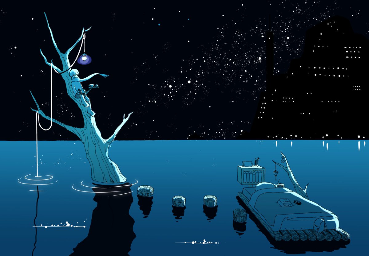 「ある宇宙の夜の旅
 #平成最後に自分の代表作を貼る 」|坂月さかなのイラスト