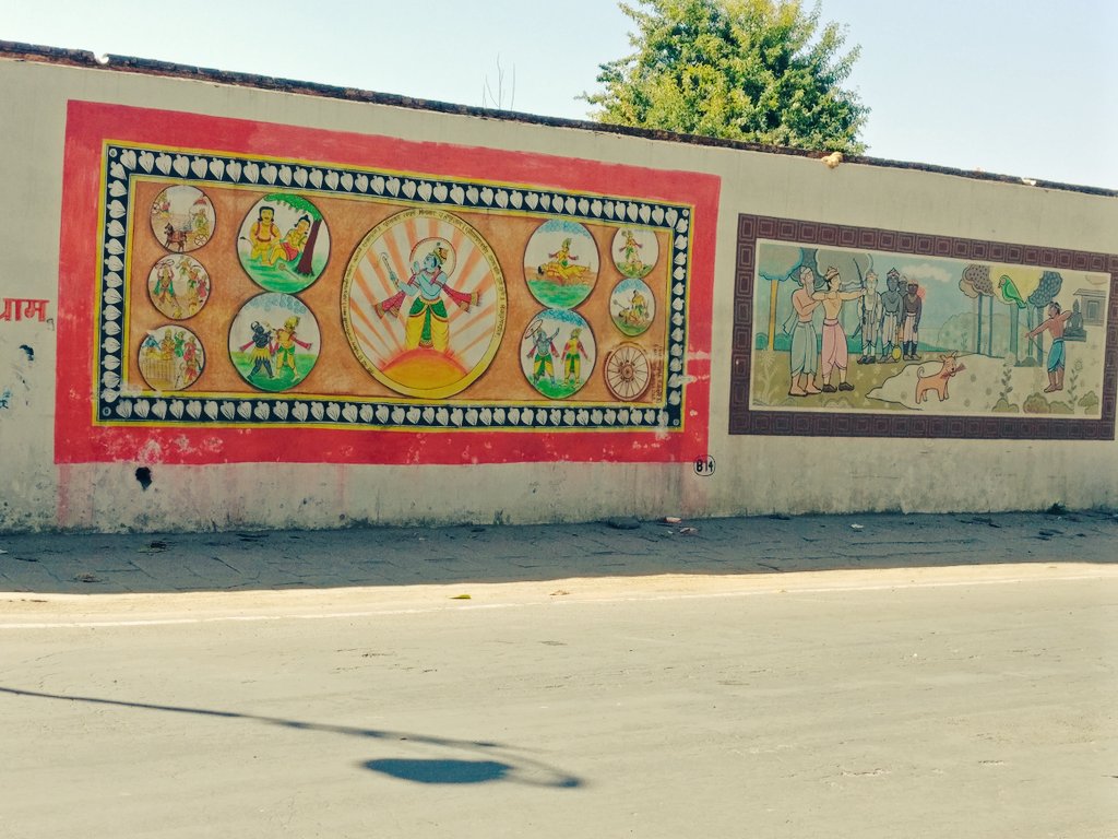 Roadside walls are lined up with depiction of incidents from Mahabharata....  #OnlyInKurukshetra