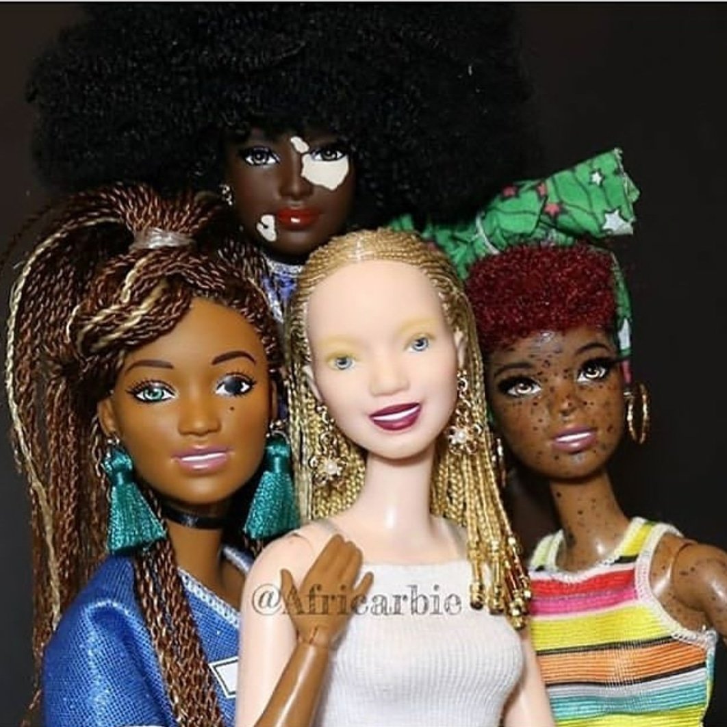 LocLintTint's tweet photo. Wow!💕@africarbie. Representation of beautiful African Am. women! The one in the back is like the model Winnie Harlow.@winnieharlow. Beautiful doll w/albinism n the front like model Diandra Forrest or Thando Hopa. @diandraforrest @thandohopa. We LUV them! #loclinttint #nomorelint https://t.co/R8nxxsyNsI