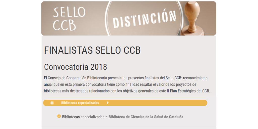 CCBiblio's tweet photo. El proyecto “#Scientia, Depósito de Información Digital del Departamento de Salud: un camino hacia la gestión del conocimiento y el acceso abierto a la producción científica” de @bibliotecasalut, es finalista del #SelloCCB 2018 https://t.co/zxi16AxcMt https://t.co/dfJqskQHQP