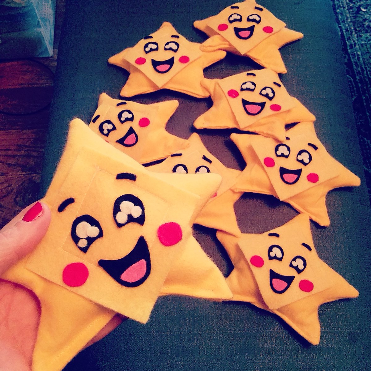 FauxPawTextiles's tweet photo. Handmade felt #LEGO star bean bags done! Darko customized each by writing his buddies' names on, and I stitched. Today I make a #LegoMovie2 photo booth for my #MasterBuilders! #Autism #BirthdayGathering #EightYearsOld #Scriptor #MovieGuru #AllThingsLEGO #PS4 #LEGOMOVIEgamers https://t.co/YW9HKEOKBG