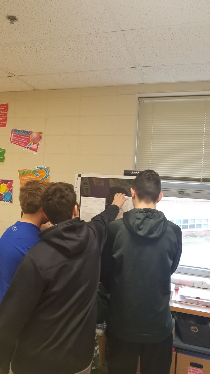 RSkidmoreQMS's tweet photo. What is this shiny new object Ms. Skidmore brought to class today? These boys just HAD to check it out. @BellicoJesse #KeepCalmAndCarryOn #ItsJustABulletinBoard #MrsBellicoIsWorried #QMS225 #QMSGold #QMSRocks https://t.co/PsX2rKdDBP