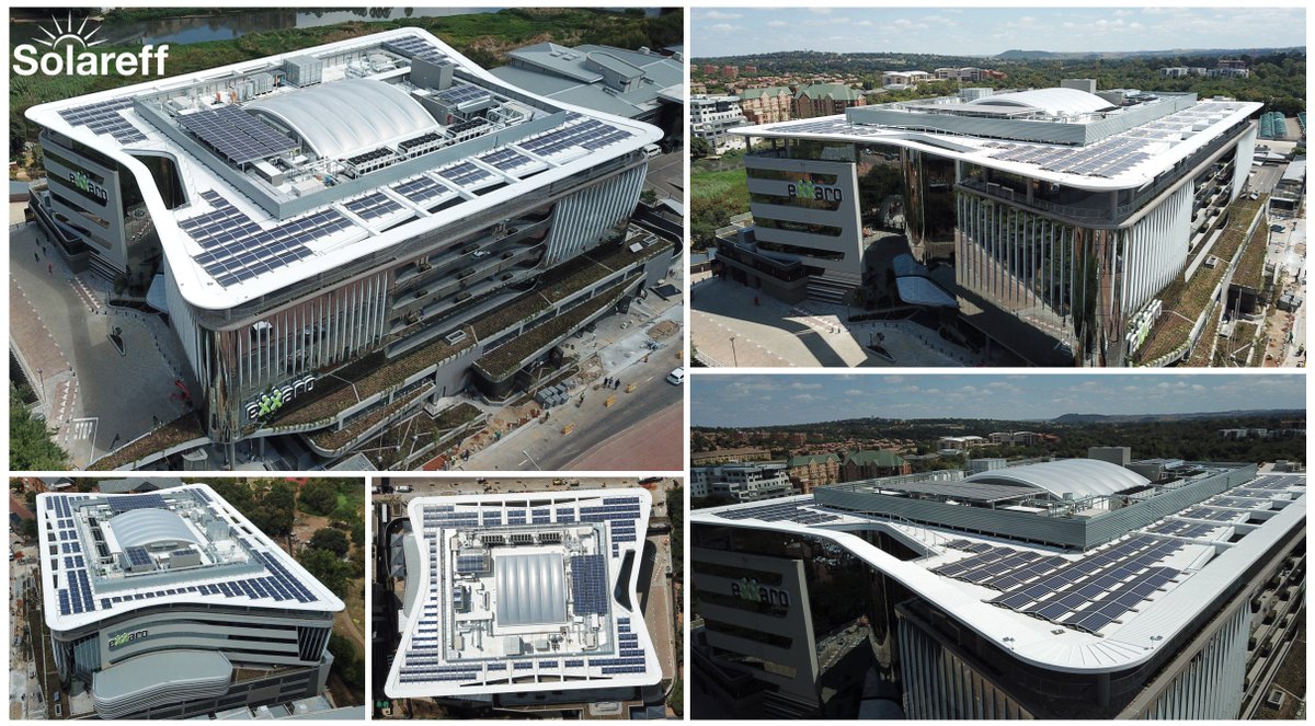 Solareff's tweet photo. Fantastic aerial view of our 160.5kWp #solar PV solution at the stunning new @growthpoint Properties development – the Lakeside Offices in Centurion #GreenBuilding #GreenEnergy #Renewables #Growthpoint #Solareff https://t.co/CPr2BKJjm1