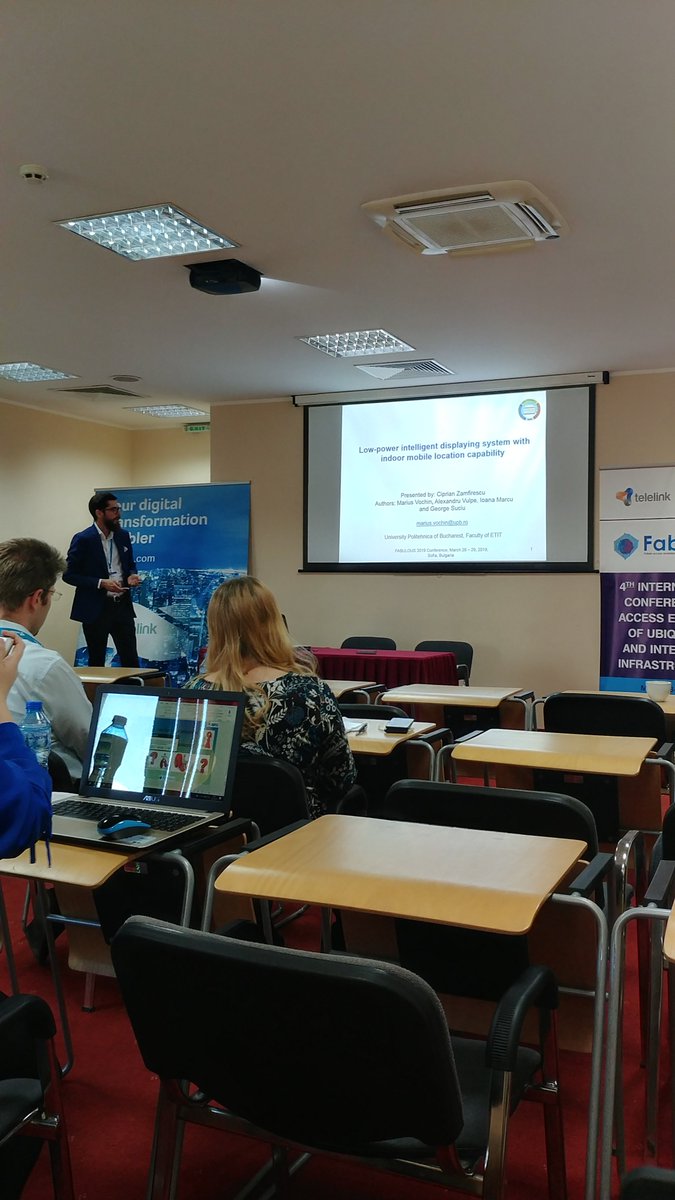 AnaDragulinescu's tweet image. @cipyz presenting another @upb1818 and @beiaconsult paper &quot;Low-power intelligent displaying system with indoor mobile location capability&quot; #FABULOUS2019