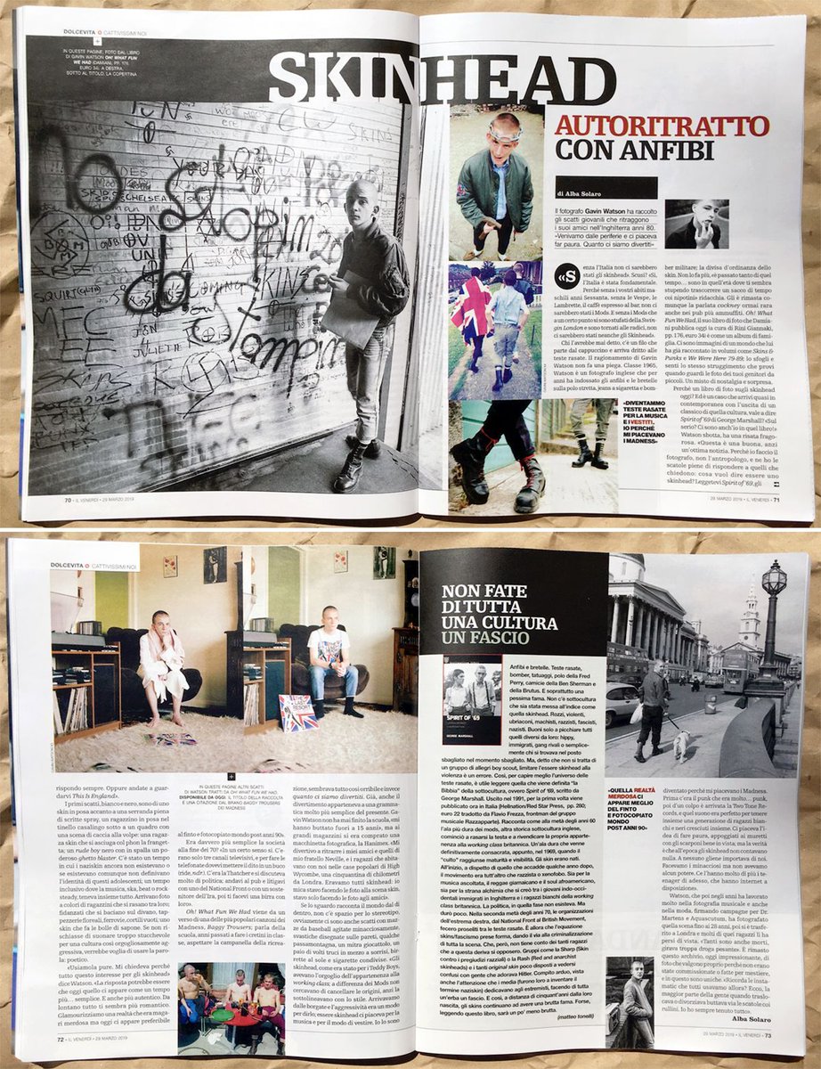 crombiemedia's tweet photo. Sul "Venerdì di Repubblica" oggi in edicola appaiono un'intervista con il fotografo @Gavin_Watson_, a cura di Alba Solaro, e un trafiletto di Matteo Tonelli sull'imminente edizione italiana di #SpiritOf69 di #GeorgeMarshall, curata da #FlavioFrezza per @LibriRedStar https://t.co/dNaXH5eY6k