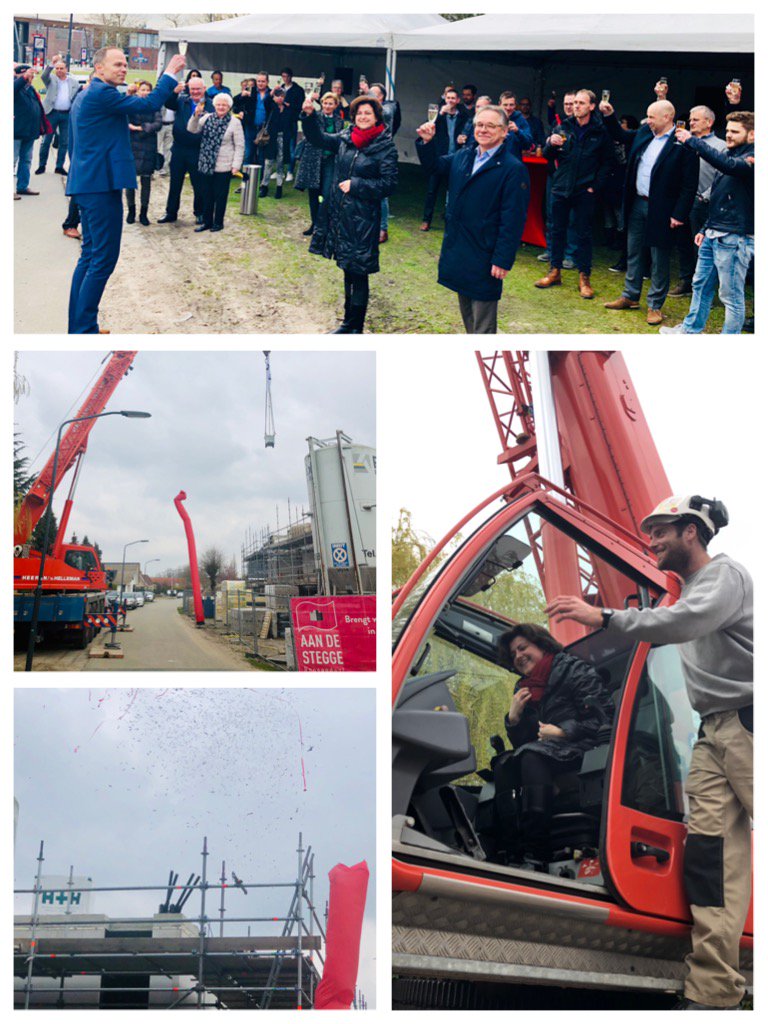 Hoog(s)te punt viering op 28 maart #Nieuwbouw 10 woningen Vrachelsedijk in Oosterhout door <a href="/goedonderbouwd/">Aan de Stegge</a>. Wethouder Marian Witte plaatste de vlag "in top". #nieuwbouw #Vrachelsedijk #goedonderbouwd #Oosterhout #Zichtopbouwendoosterhout #Bouwtweet #Bouw #AandeSteggeRoosendaal