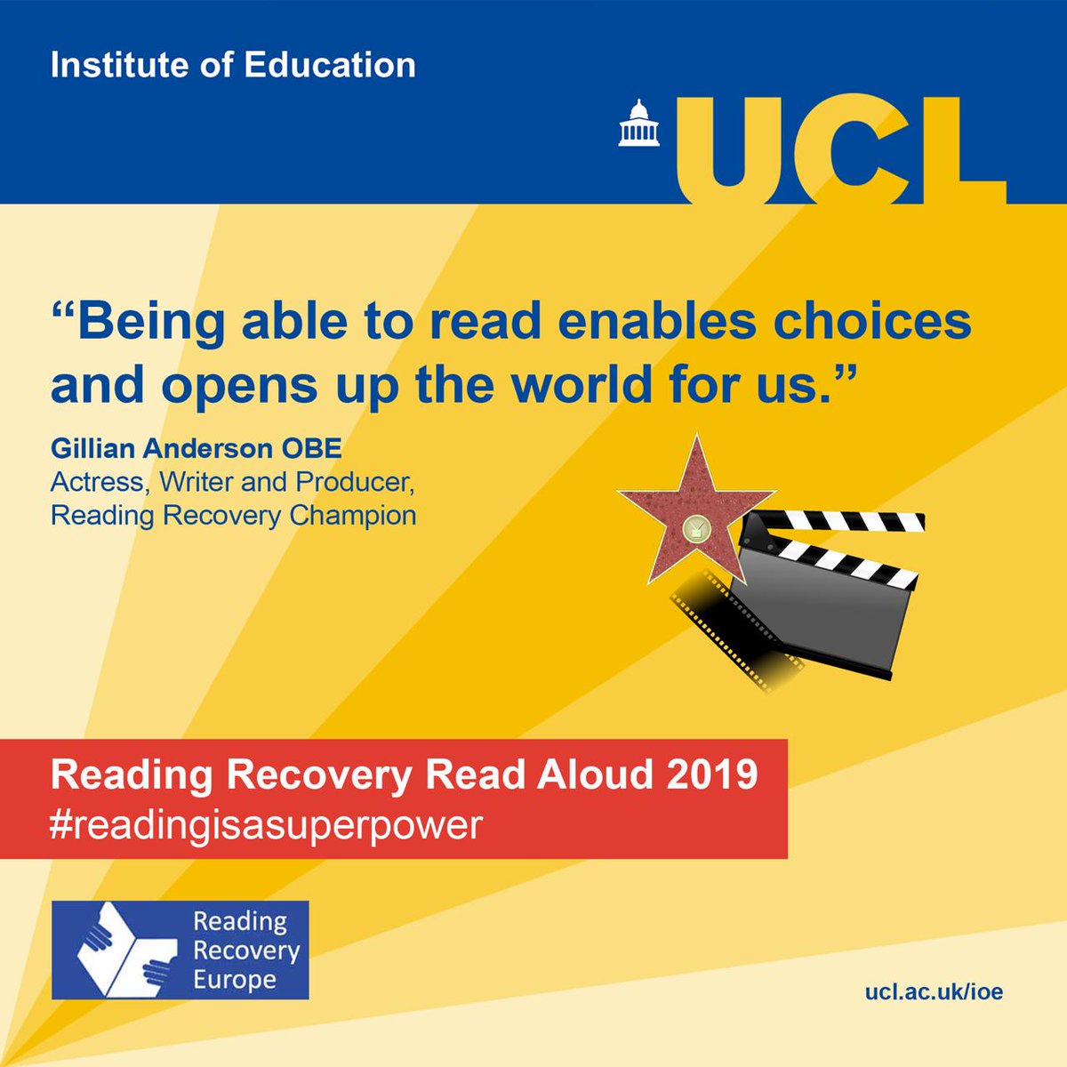 Do you think reading is a superpower?  Here is why our #ReadingRecovery Champion &amp; <a href="/UCL/">UCL</a> Honorary Fellow <a href="/GillianA/">Gillian Anderson</a> thinks reading really is a superpower.