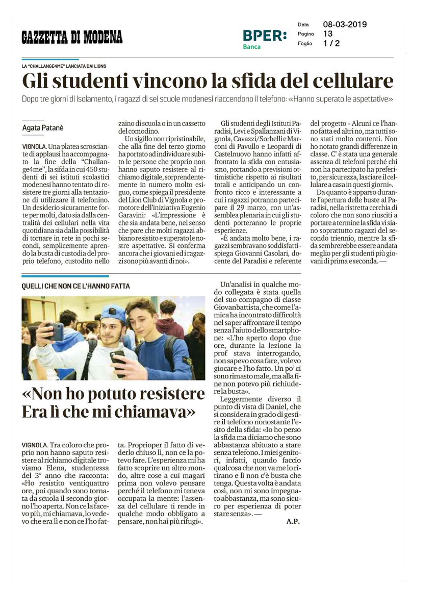 BPER_Banca's tweet photo. Stamattina al #TeatroFabbri #Vignola un incontro organizzato da Lions Club e #BPERBanca sul progetto "Challenge4me". https://t.co/rPRWyXaMvJ