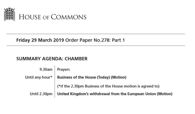 Today in the Commons, MPs will debate and vote on the #WithdrawalAgreement negotiated with the European Union.

More information, including the amendments tabled for today's debate, in the #OrderPaper: publications.parliament.uk/pa/cm201719/cm…