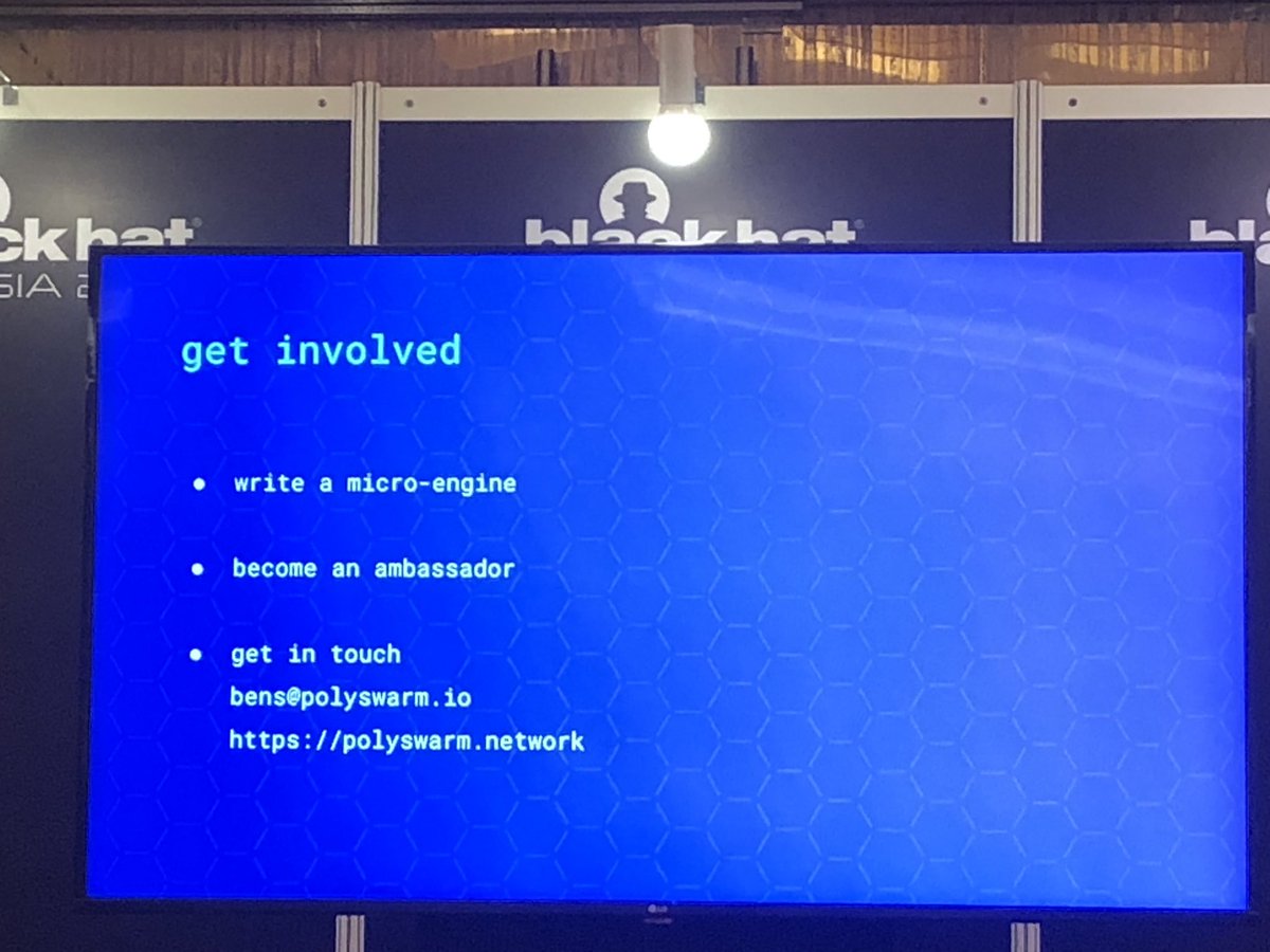 Rewarding accuracy to reduce duplicated work and increasing protection range. @PolySwarm #BlackhatAsia #BHAsia #BHAsia2019