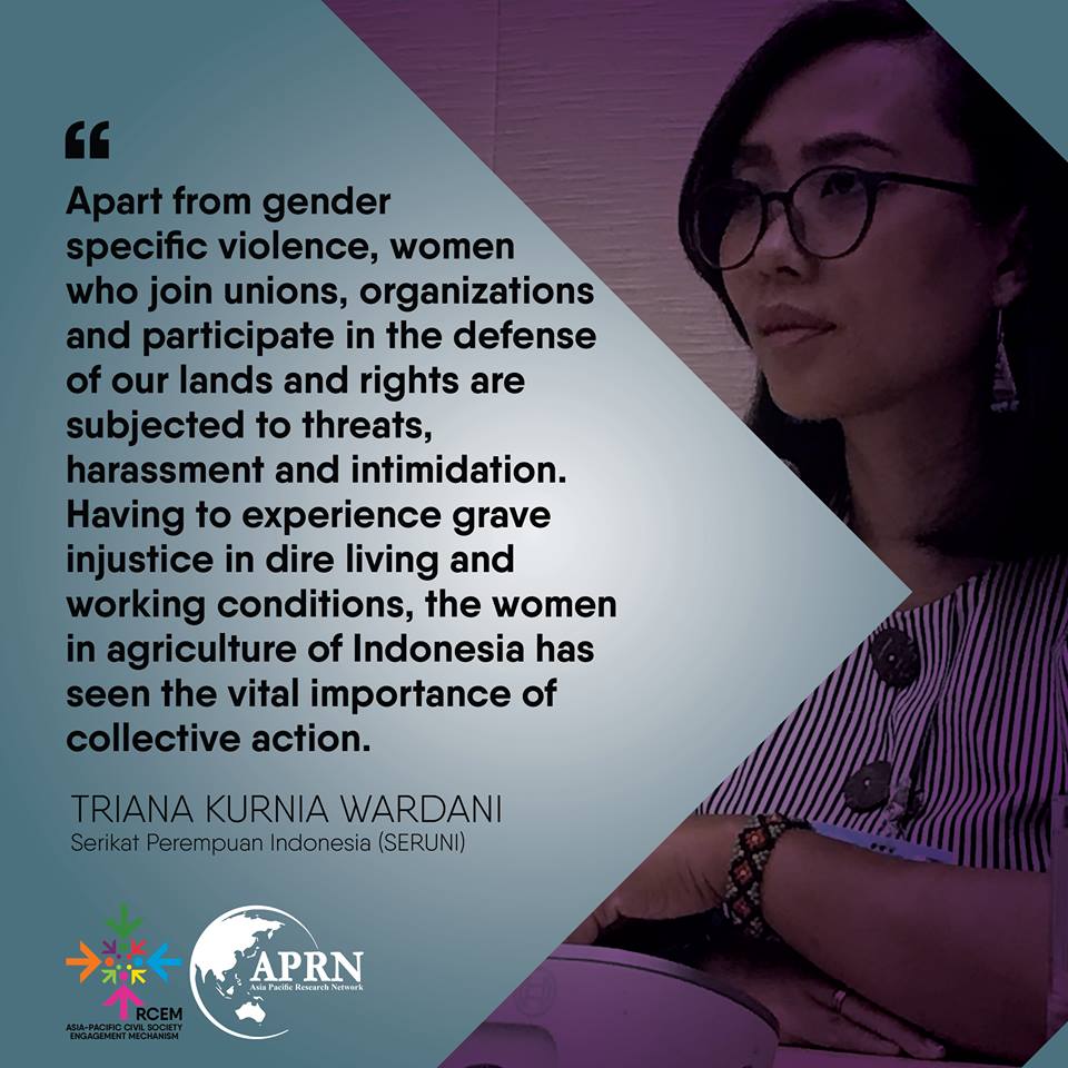 To mark #DayOfTheLandLess, final day of #APFSD2019

Triana Kurnia Wardani of @Seruni_ID speaks at the side event ”Ensuring Women’s Exclusiveness & Equality in Land Rights & Management of Natural Resources: The Role of Women HRDs”

#NoLandNoLife #RuralWomenRise #DevelopmentJustice