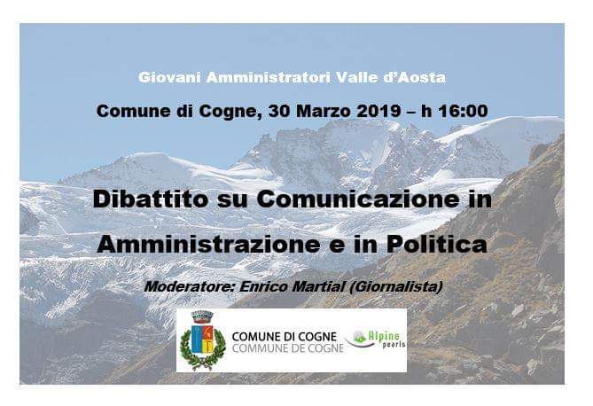 Domani ore 16:00, sala Consiglio Comunale #Cogne dibattito su Comunicazione in Amministrazione e Politica, organizzato da ANCI Giovani VDA e Comune di Cogne. Seminario aperto a tutti... Modera Enrico Martial
Vi aspettiamo!