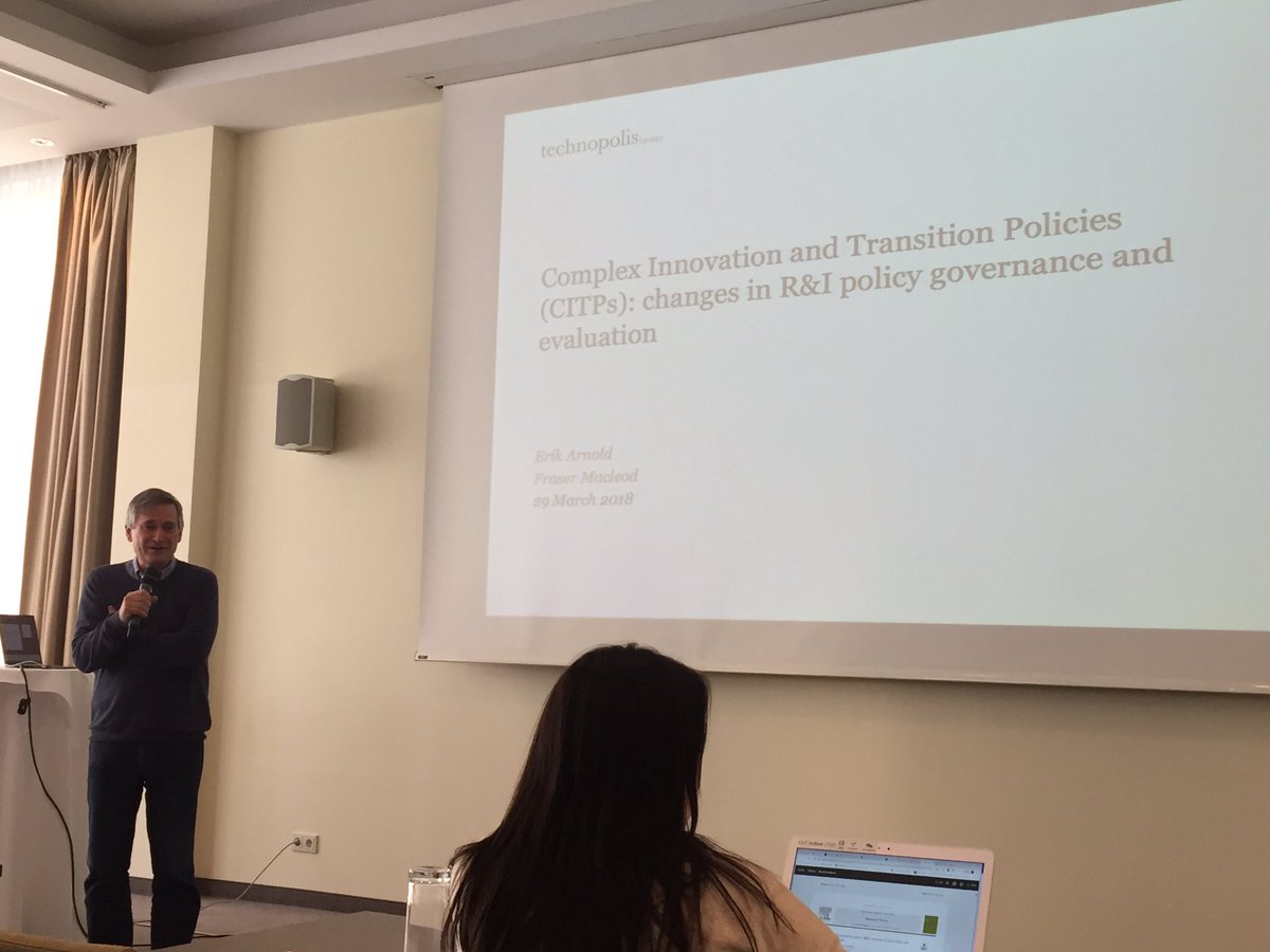 charlottefglass's tweet photo. @TechGroup89 Chairman Prof. Erik Arnold introducing Complex Innovation & Transitions Policies #CITPs and the implications for #evaluation and #STIpolicy #TechnoDays https://t.co/6A9XjXCTPk