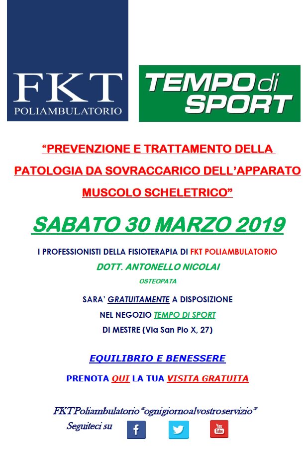 FktAmbulatorio's tweet photo. ❌ in agenda
Sabato #30marzo in via San Pio X 27 a #Mestre
🆓 9.30-12.30 | 15.30-19.00
✅ #FKT e Tempo di #Sport offrono una consulenza gratuita su

EQUILIBRIO E BENESSERE
Prevenzione e trattamento della patologia da sovraccarico dell'apparato muscolo scheletrico

VI ASPETTIAMO! https://t.co/5YcJIVEhhC