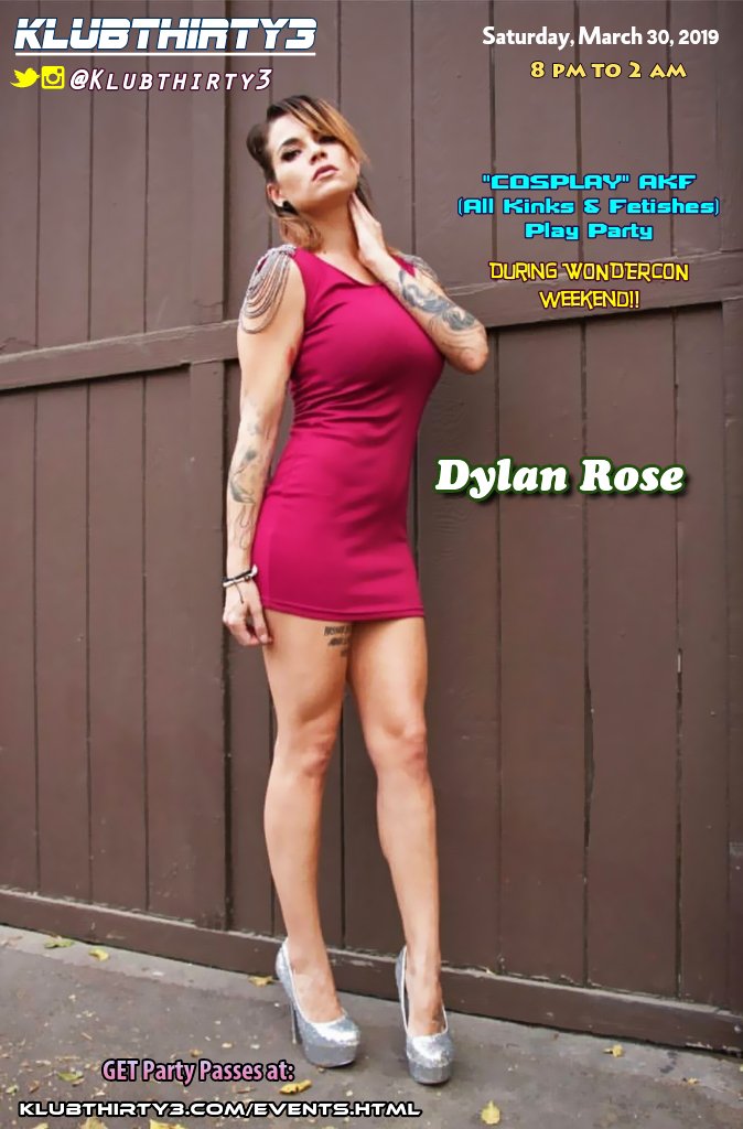 KlubThirty3's tweet photo. get #PartyPasses at:https://t.co/M9V020tW0e to meet &amp; session with @rosedylan143 for our #CosPlay #AKF=All Kinks &amp; Fetishes #PlayParty (during #Wondercon weekend)
TOMORROW NIGHT (Sat. March 30, 2019) at 7:30pm

@KlubThirty3's #KlubHaus in #OrangeCounty

#Wondercon #Wondercon2019 https://t.co/tFoDm1Pmit