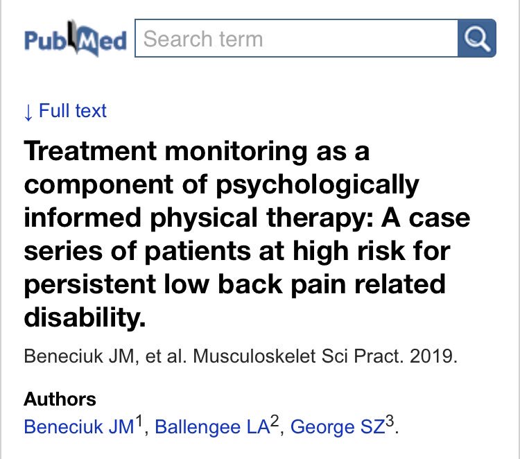 DukeMSK's tweet image. Florida &amp;amp; Duke collaboration - New paper out by Drs. Jason Beneciuk, Lindsay Ballengee, and Steve George examining treatment monitoring as a component of psychologically informed physical therapy.   #PIPT bit.ly/2WtjEWJ