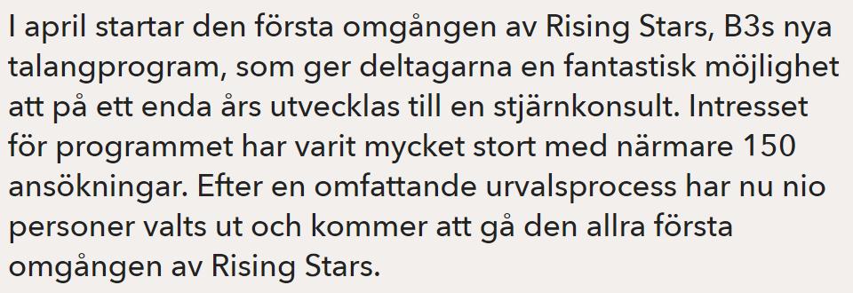 Stort intresse för B3s nya talangprogram Rising Stars
b3.se/nyheter-event/…
#b3 #risingstars