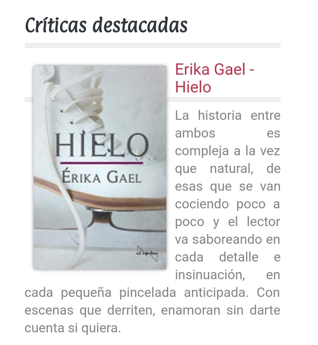 RNR_elrincon's tweet photo. ¡Buenos días! 📚 Hoy compartimos una nueva crítica destacada, realizada por Rocío DC, sobre la novela Hielo de Erika Gael 🙂 ¡No te pierdas los que nos cuenta!  
#crítica #NovelaRomántica #Reseña @gaelerika
https://t.co/s3QE95GyqO https://t.co/7oGrQNidjz