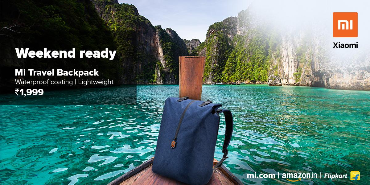 XiaomiIndia's tweet photo. It's waterproof and light. It's the perfect backpack for your weekend adventure. #MiTravelBackpack, available on https://t.co/D3b3QtmvaT, @amazonIN &amp; @Flipkart. https://t.co/oh5HUVHswo