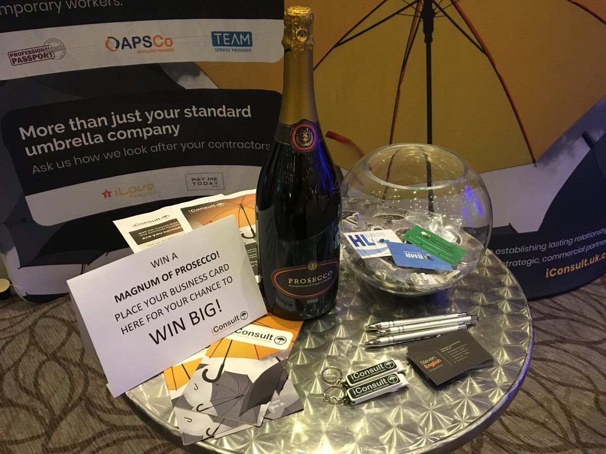 ⁦<a href="/iConsultPEO/">iConsult Contractor Umbrella</a>⁩ Magnum of Prosecco Business Card Draw is open! #JobsAtTEAM Conference come and say hello and drop off a card