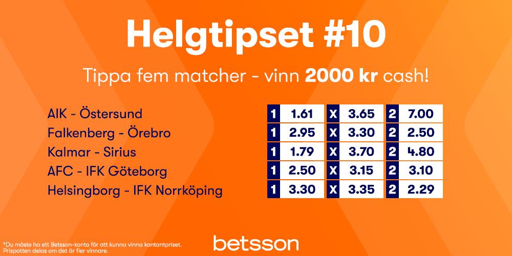 #Helgtipset - Allsvenskan special! 🇸🇪

🔸RT 
🔸Följ
🔸Tippa (1X2) 

⌚Spelstopp söndag 15.00
💵Potten dubblad till 2000 kr!