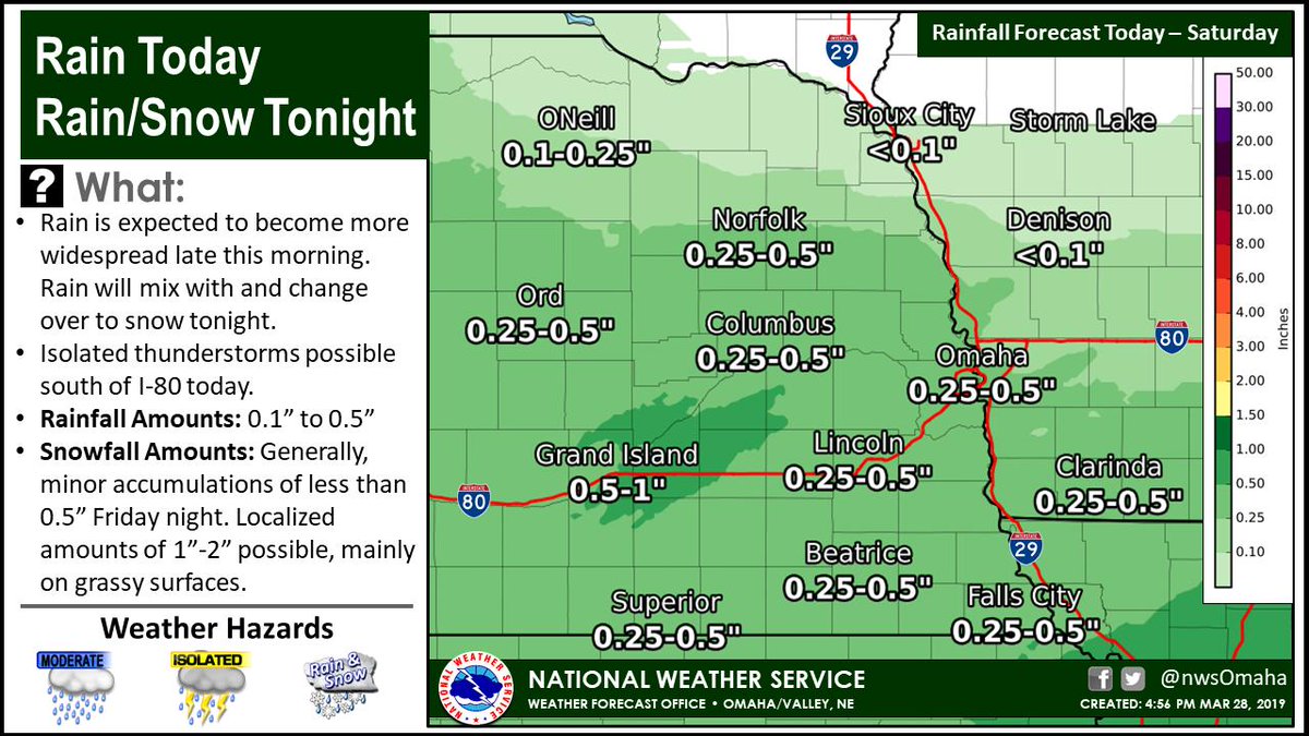 Rain will spread into the area this morning.  A few thunderstorms may be possible south of I-80 today before rain mixes with &amp; changes to snow tonight.  Precip. will come to an end Sat. morning.