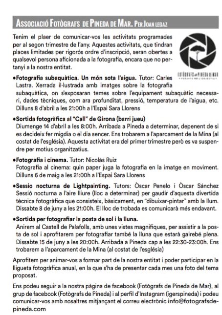 igerspineda's tweet photo. En els propers mesos continuem impartint més cursos a ⁦@pinedademar⁩ estan oberts a tothom!!! Us esperem!!! https://t.co/ZSRfptKR1b