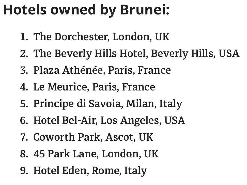 Brunei is introducing death by stoning for homosexual acts. The Sultan of Brunei owns these luxury hotels. Boycott them if you don’t want to fund a country commiting murder of LGBTQ+ people #BoycottBrunei