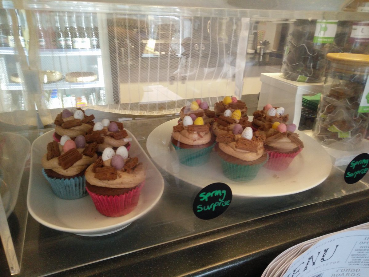 B_of_Ingleton's tweet photo. Our Spring Surprise #cupcakes are back on now right up to Easter. Spoiler alert - they contain a cream egg! Get yours before they're gone. #ingleton #berniesofingleton #visitingleton #cafe https://t.co/x0ERTxO1jC