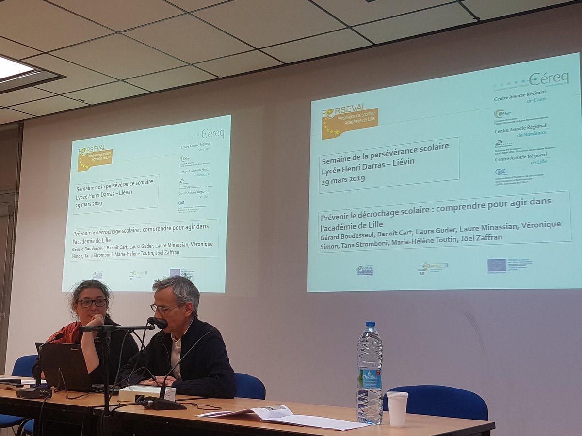 DHV_pro's tweet photo. Séminaire #PERSEVAL au lycée Henri Darras #lievin. Introduction par Suzel Prestaux (#DSDEN_62) et présentation par Gerard Boudesseul (#ESOcaen #ESPEcaen) et Marie-Helene TOUTIN (#CLERSÉ) de l'enquête #Céreq "Prévenir le décrochage scolaire : comprendre pour agir dans l'@aclille" https://t.co/EwWL7gojsq