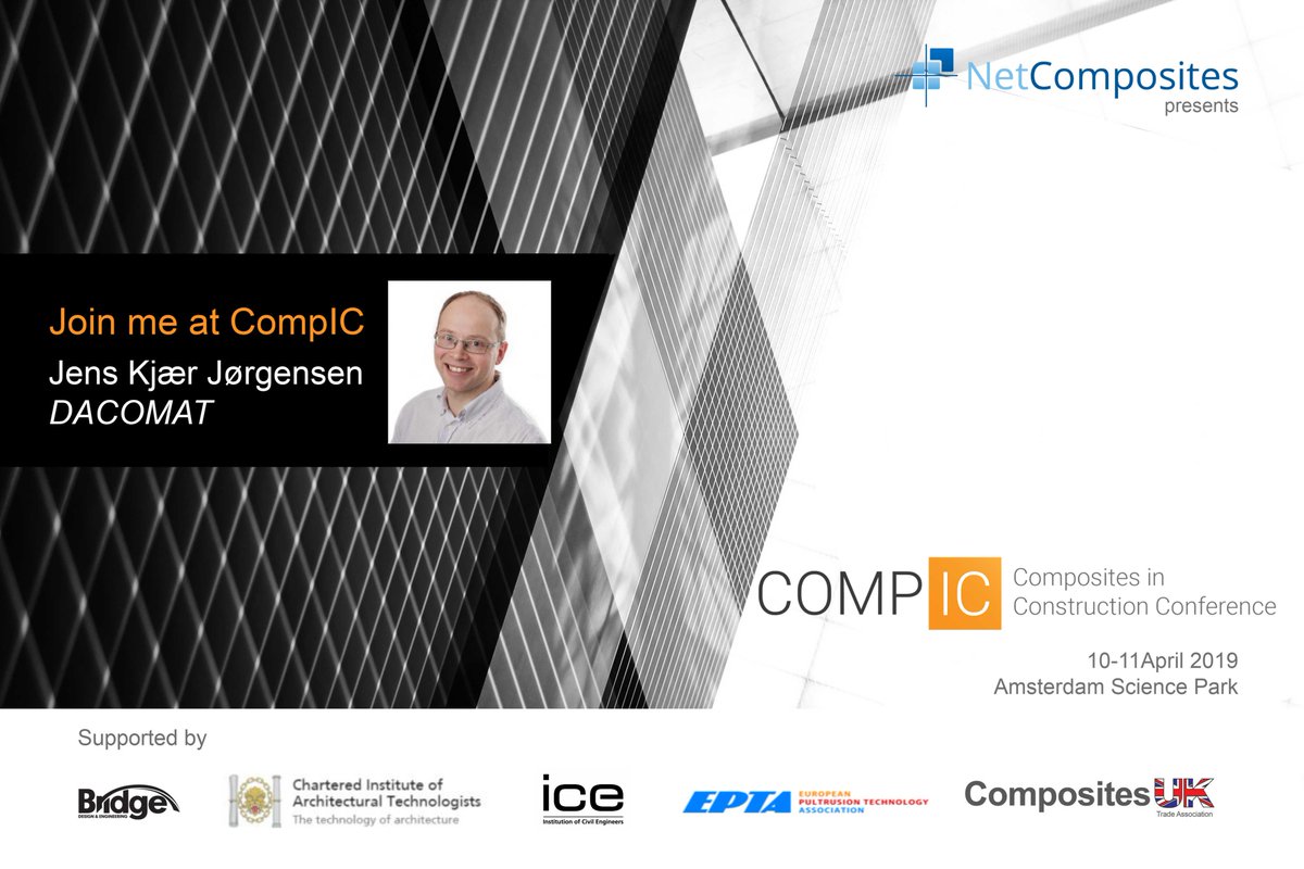 DACOMAT_EU's tweet photo. DACOMAT is present at the CompIC 2019 and presenting project scope, vision and approach to fibre reinforced polymer in Bridges. https://t.co/dnyJe0lg5v #composites #bridges #H2020 @EU_H2020 https://t.co/kHOmMEb6Xs