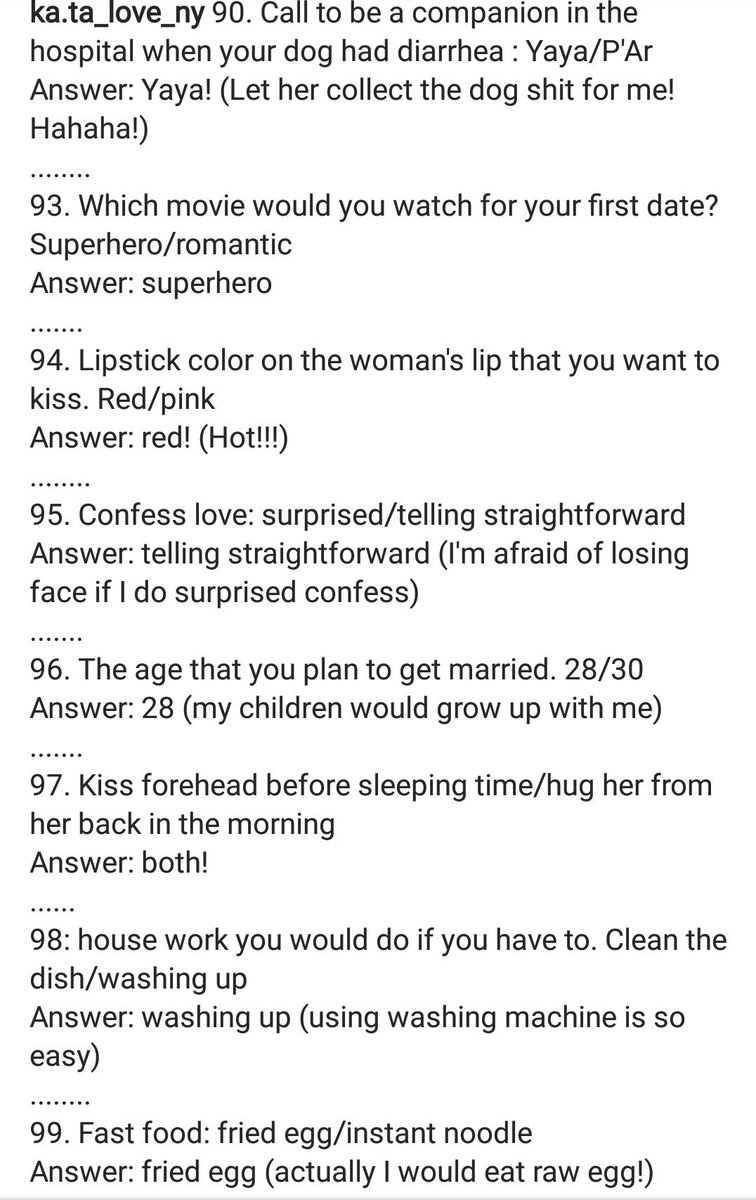 Backreading NY's history to dig out more details of their past and got to this written interview with Na. Answer for Q96 is so fin! Between 28 and 30 he chose 28 and that is coming this year in Dec, guys!Cr to ka.ta_love_ny for the translation #NadechYaya  #ณเดชน์ญาญ่า