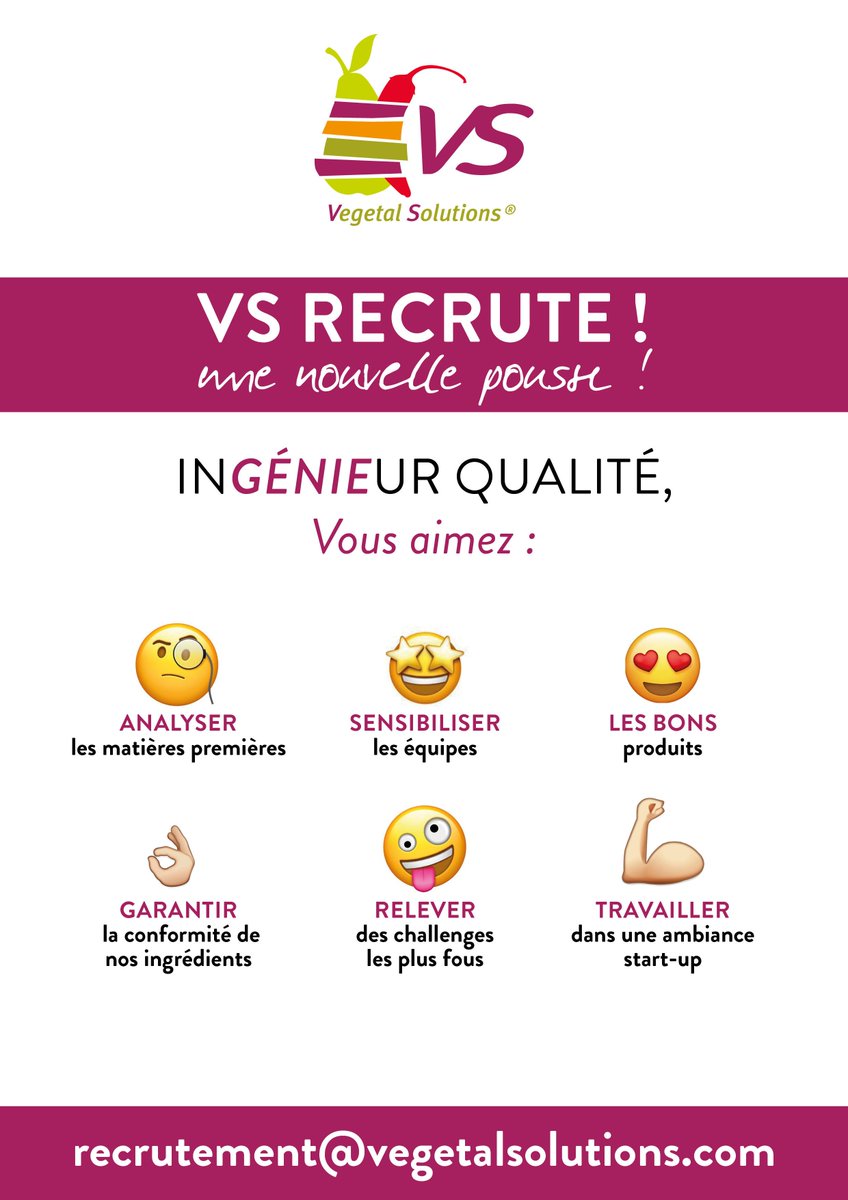 veg_solutions's tweet photo. [VS RECRUTE] >>>> RESPONSABLE QUALITÉ H/F
Nous sommes à la recherche de notre #nouvellepousse ! 🤗
Pour postuler ? C'est par ici 👉 https://t.co/honhahUOGi … 
✉️recrutement@vegetalsolutions.com
#recrutement #Emploi #ingenieurqualite #qualite #agroalimentaire  @Wonderfoodjob https://t.co/J6Yvf86eKI