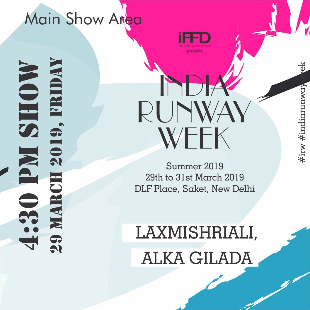 IRW_IFFD's tweet photo. Next Show #alkagiladacouture #laxmishriali #indiarunwayweek #Season11 #430 pm today at @dlfplace_saket 
.
.
.
.
 #iffd #march29 #irw
@OfficialVersus @makeupstudioindia @cantabilindia @ZEE5India @927bigfm @mahouindia @presstoindia https://t.co/x2ZAAsSEfv