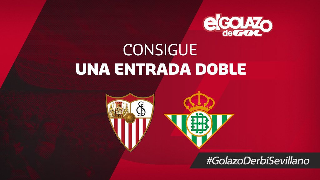 🎁 REGALO | ¡Regalamos dos entradas dobles para el <a href="/SevillaFC/">Sevilla Fútbol Club</a> - <a href="/RealBetis/">Real Betis Balompié 🌴💚</a>! 

👇🏽 Requisitos:

❤ Sigue a <a href="/ElGolazoDeGol/">El Golazo De Gol</a> 
🔁 Haz RT
🖊 Comenta con el hastag #GolazoDerbiSevillano y dinos a quién te llevarías al partido.

😊 El lunes damos los ganadores