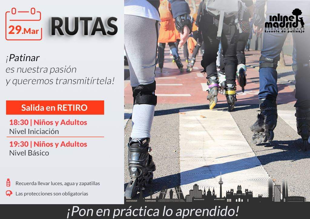 ¡¡Fin de semana y fin de mes!!
Hoy pondremos en práctica lo aprendido en las clases y además, pasaremos un buen rato entre amigos. ¡A patinar! :) 🧡 Inline Madrid #RutaEnPatines #InlineMadrid  #escuelapatinaje #Freestyle #freeskate #roller #rutaurbana