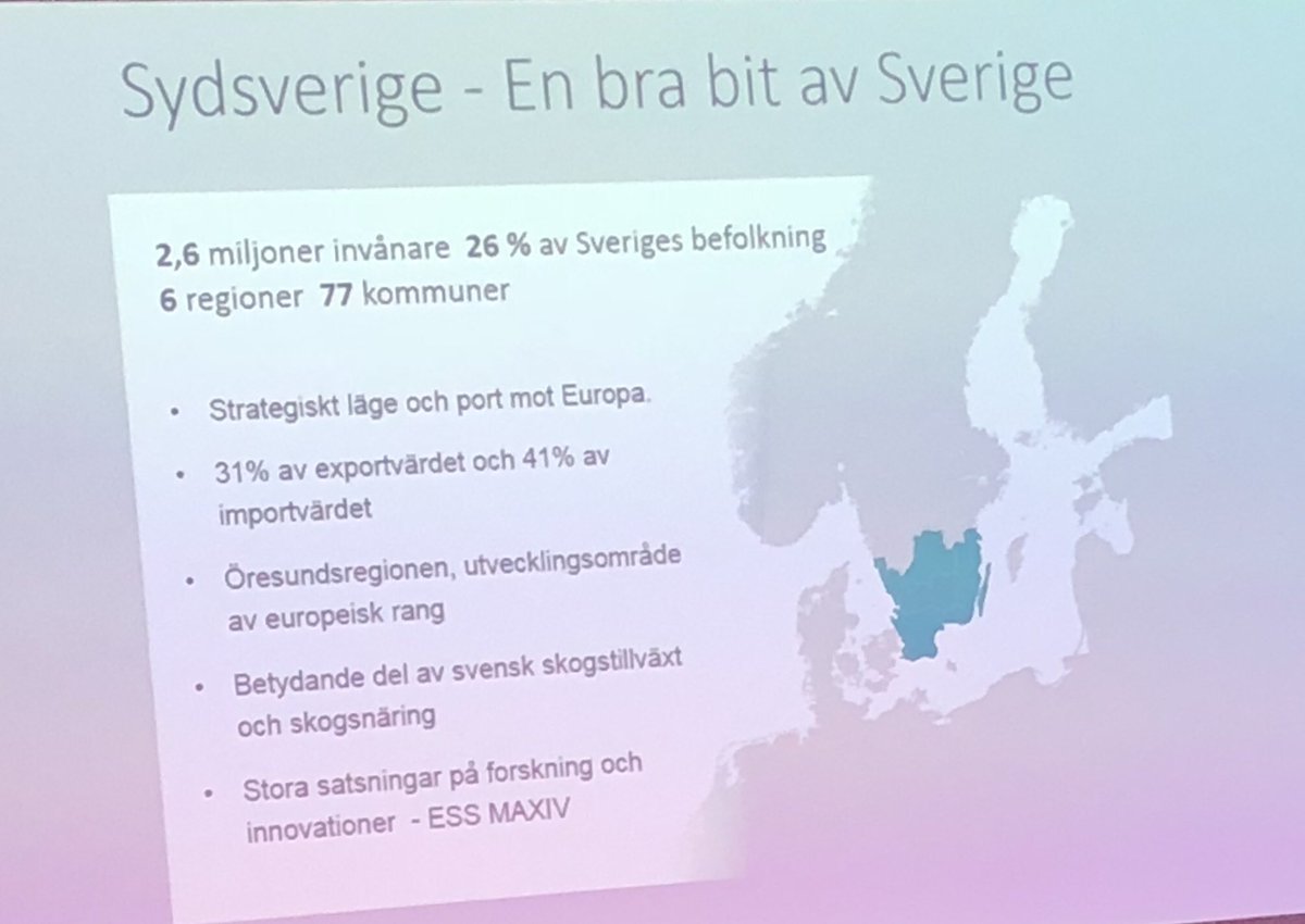 Det fler ledande politiker och offentliga tjänstemän bör känna till om Sydsverige när beslut om satsningar för utveckling i Sverige ska göras. En bra ppt av @UlrikaGeeraedts . <a href="/CMattisson/">Christina Mattisson</a> <a href="/RegionBlekinge/">Region Blekinge</a> @regionskane <a href="/regionhalland/">Region Halland</a> @RegionKronoberg <a href="/RegionKalmarlan/">Region Kalmar län</a> <a href="/regionjkpg/">Region Jönköpings län</a>