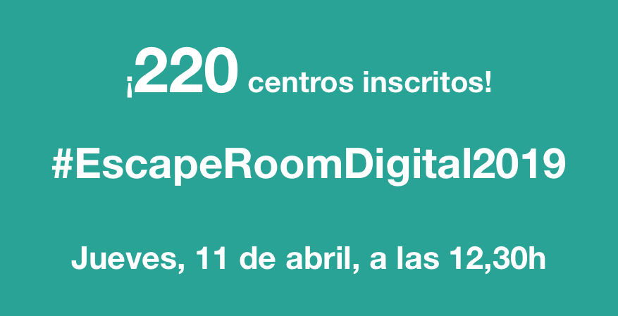 eneko_fc's tweet photo. A falta de una semana para cerrar la inscripción, ya hay 220 centros apuntados al #EscapeRoomDigital2019
@vialap69 @mjansag @simplificamates @IsabelGarciasvp @QqCastilloLCL @tonibernabeu123 https://t.co/FlZX9Mpykg