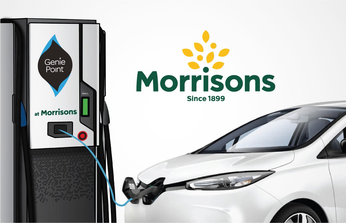 GeniePointEV's tweet photo. Alex Bamberg discusses 100 NEW #GeniePoint Rapid Chargers installed at Morrisons Stores, by end of 2019. Find out how Morrisons integrated electric car charging into its family of service points: https://t.co/WqCOhlx5t7 #sustainability #shopwhileyoucharge #EVs #evcharging https://t.co/fChnoHoyjc